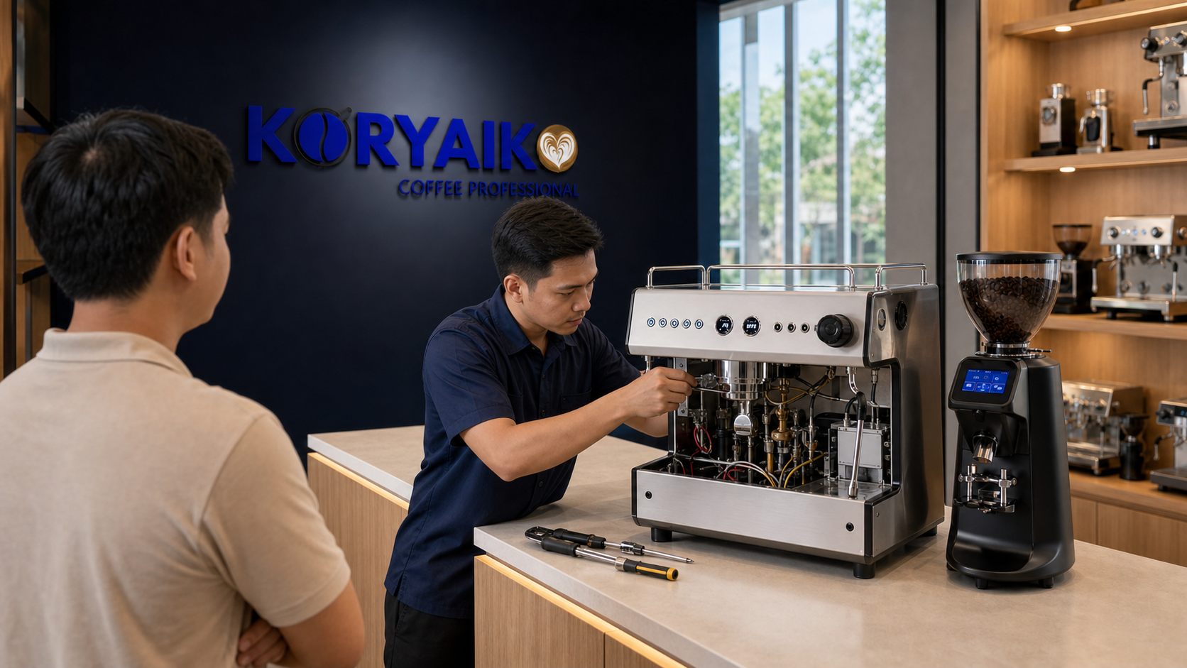 Koryaiko branded coffee machine cleaning and maintenance support
